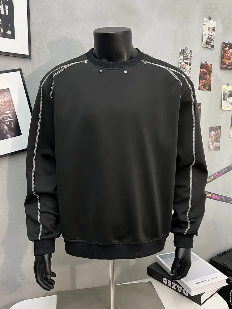 

Мужской свитшот в американском ретро-стиле с заклепками, свободный крой, повседневный, уличный стиль, из дышащего полиэстера, осенняя мода