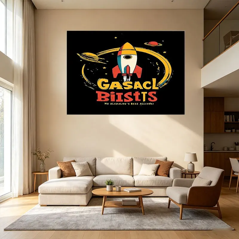 Retro Space Rocket Blast Galaxy Astronaut Art Tapestry Canvas Wall Decor Gift for SciFi Lovers