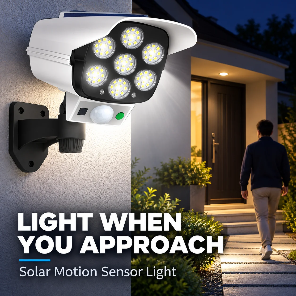 Solar Motion Sensor Wall Light with Remote Control, 1200mAh Rechargeable Battery, Camera-Style Outdoor LED Lamp