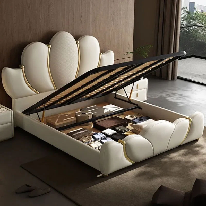 Camas Modernas de Lujo con Cabecero y Almacenamiento, Camas Individuales Únicas de Estilo Japonés Minimalista, Muebles Ahorradores de Espacio, Muebles de Moda