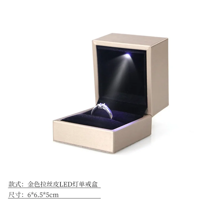 Ring box Brushed Leather Led Light Jewelry Box   Eardrops Stud Earrings Bracelet  Box Wholesale