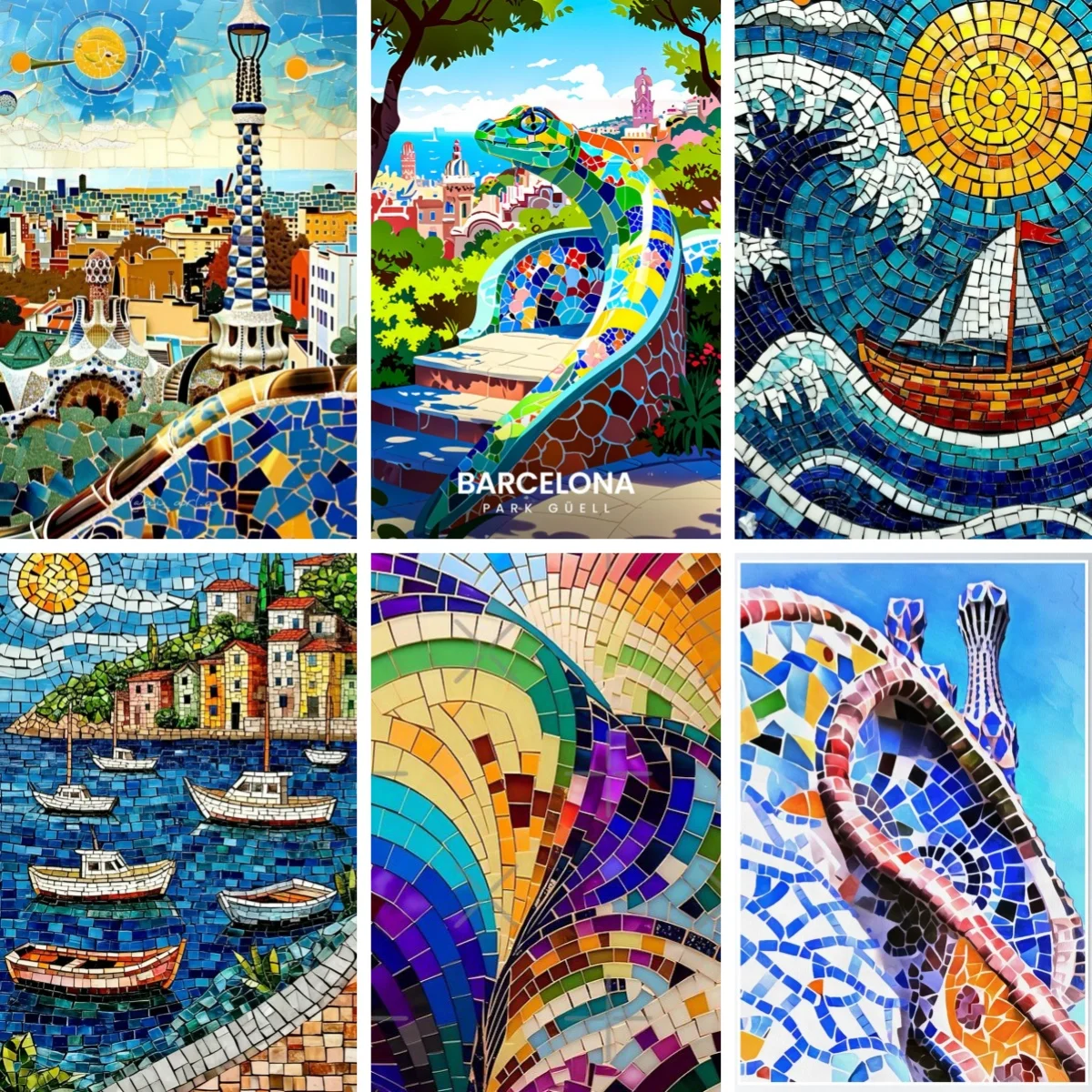 

New DIY Diamond Painting Full Round Drill Gaudi Barselona Mosaic Poster Diamond Embroidery Crafts Painting Home Decor