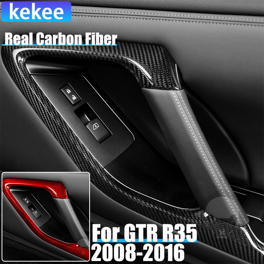 

Real Carbon Fiber Car Accessories Decorative Cover Inner Door Handle Interior Modification Trim For Nissan GTR R35 2008-2016