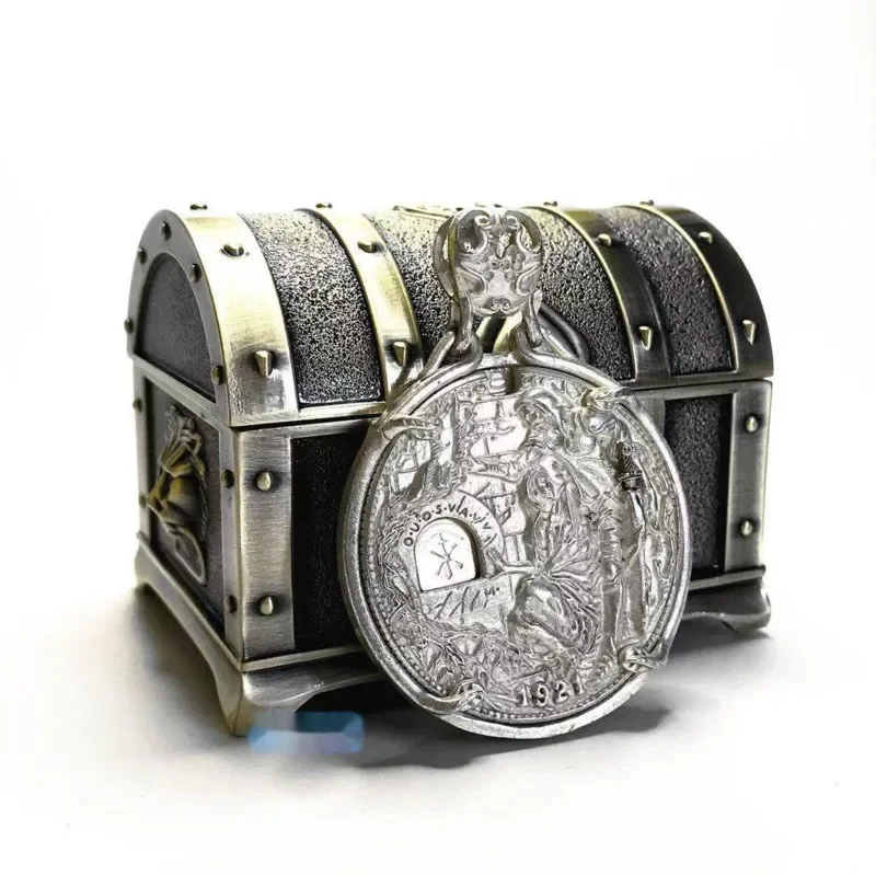 

Artistic Holy Grail Coin USA Retro Hobo Nickel Wandering Pullable Sword Start Switch With Treasure Chest Coin Collectible