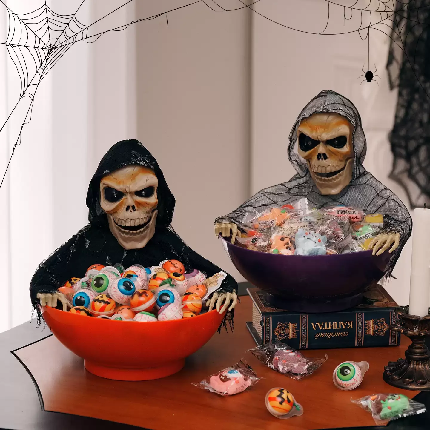 Halloween Animated Electric Ghost Prop Motion Sensor Light Up Sound Head Swing Stretchable Decoration for House Decor
