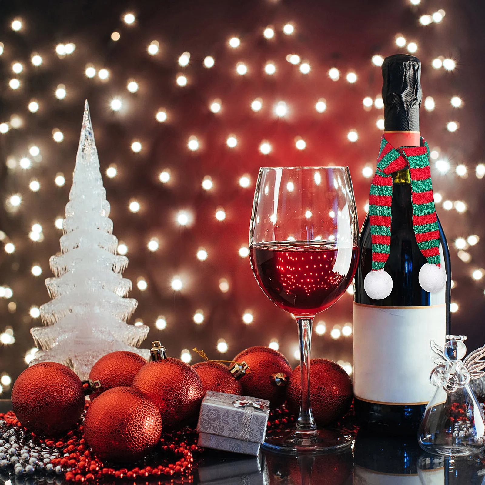 

5Pcs 2x30cm Decorative Small Scarf Soft Knit Wrap for Mini Bottle Stemware Christmas Accent Red Green Colorful Festive Event