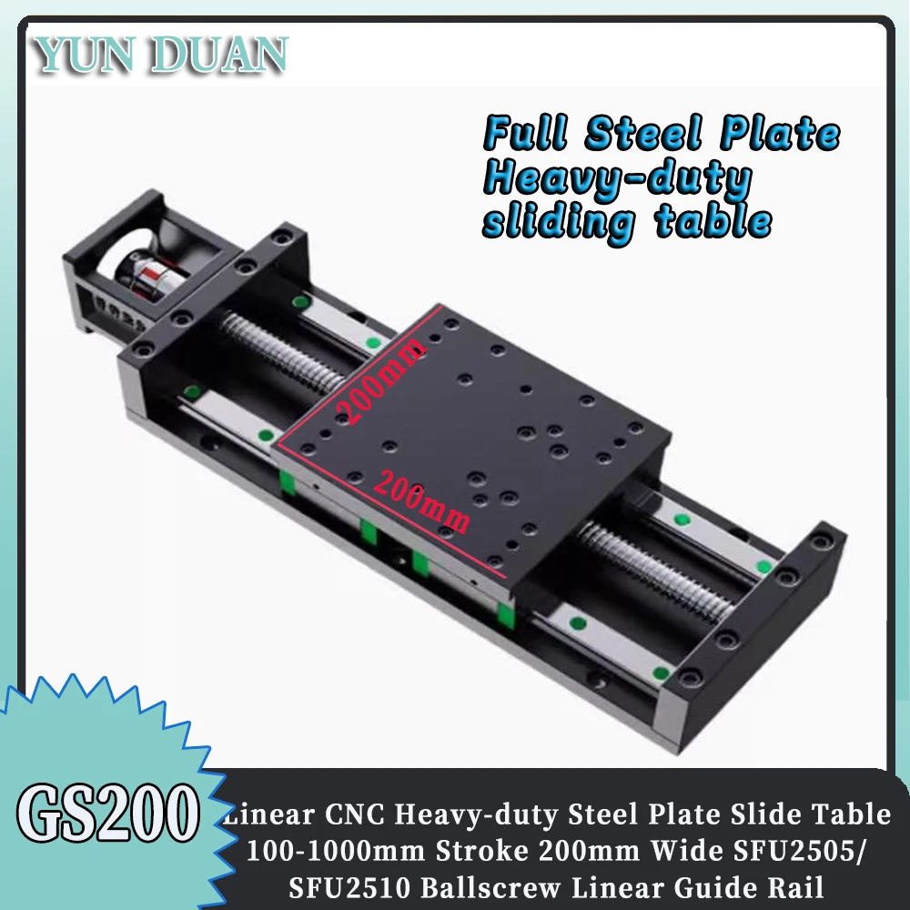 

200mm Wide Heavy Steel Plate Slide Table Module Stroke 100~1000mm C7 Ballscrew SFU2505/SFU2510 Linear Guide Rail HGR25*2 CNC