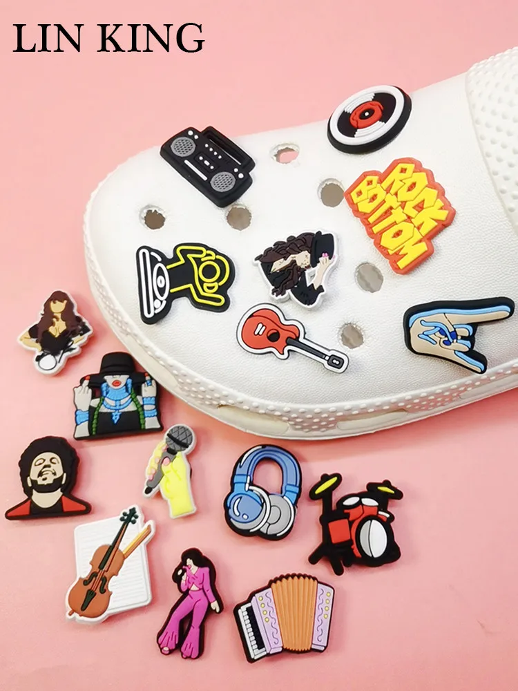 Rock Music Design PVC Shoe Charms Clog Buckle Accessories Funny Diy Decorations Fit Women Bubble Sandals Adult Kids Party Gifts