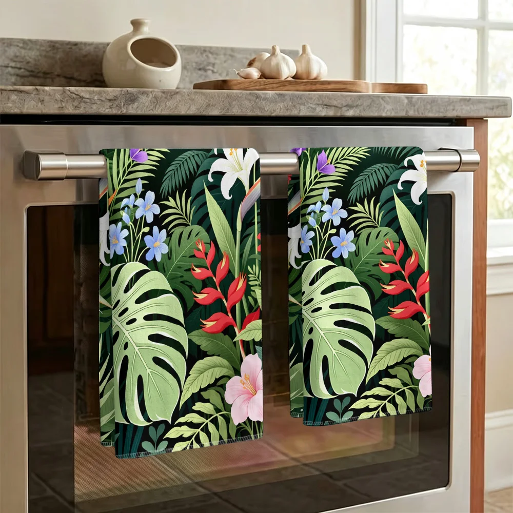 1pc/2pcs Tropical Floral Kitchen Towel-Super absorbent, reusable polyester dishcloths perfect for home decor, cooking, baking an