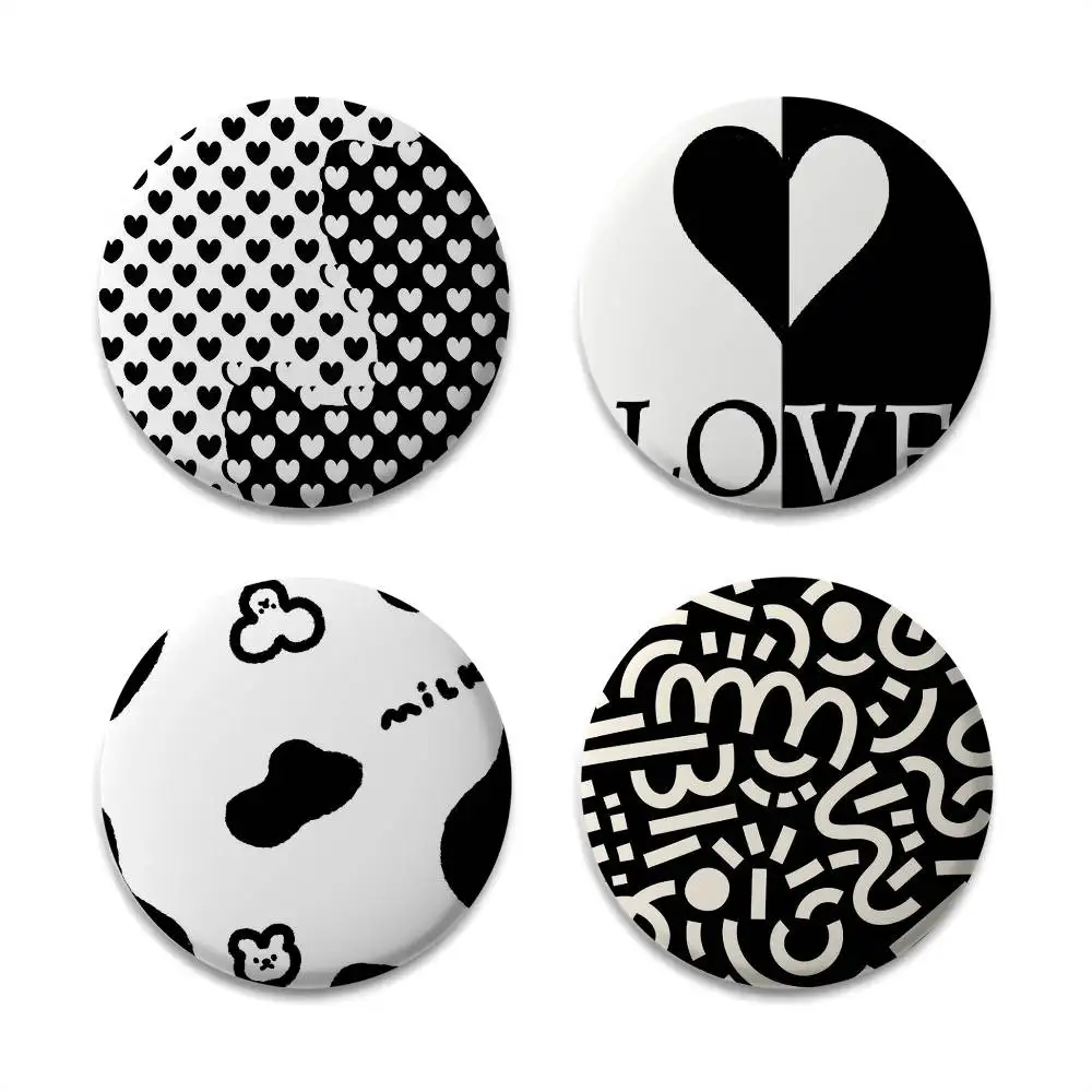 

Black White Art Ins Badges Round Exquisite Badge Brooches Creative Pins For Clothes Hat Backpack Gift Accessories