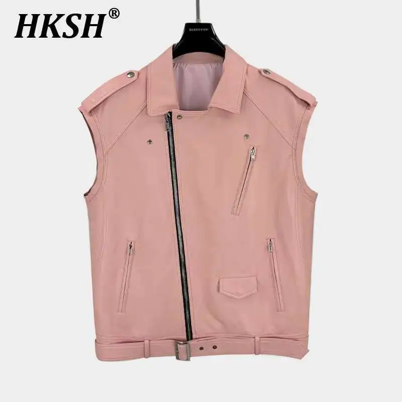 

HKSH Y2K Стиль Свободный кожаный жилет с открытыми плечами и зубчатым воротником Сладкий мотоциклетный топ Осень Зима Новый темный жилет в стиле панк HK3393