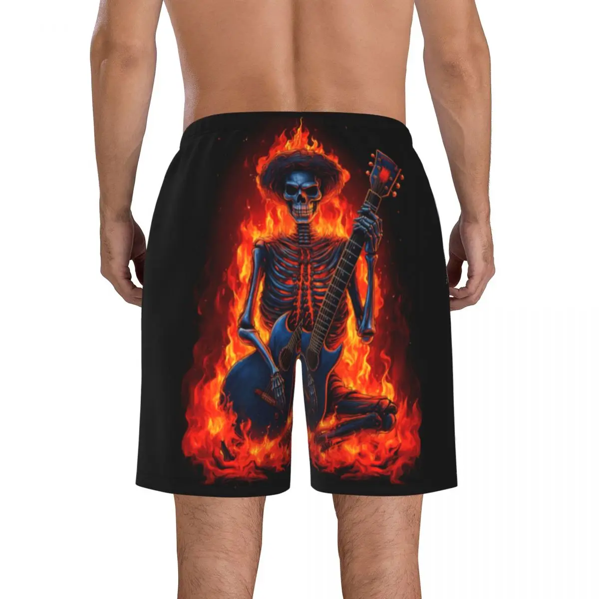 الرجال سروال سباحة قصير جذوع الهيكل العظمي العزف على الغيتار الكهربائي في النار الشاطئ مجلس السراويل تشغيل الرياضة تصفح ملابس السباحة