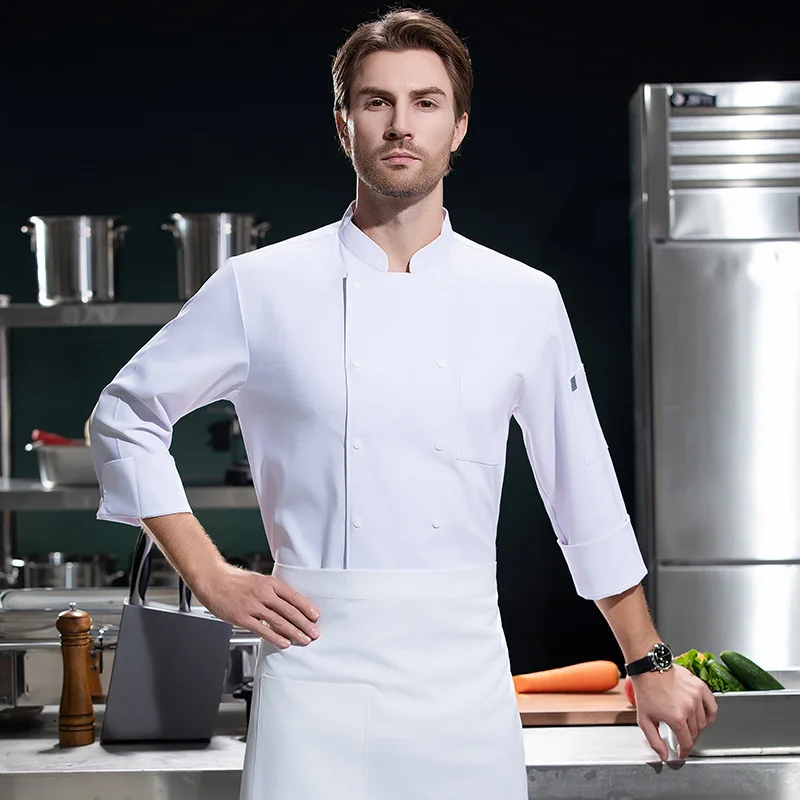 

Рабочая одежда для шеф-поваров отелей, осенне-зимняя униформа для персонала ресторанов, столовых, кухонного персонала, пальто для шеф-поваров с длинными рукавами, двубортное.
