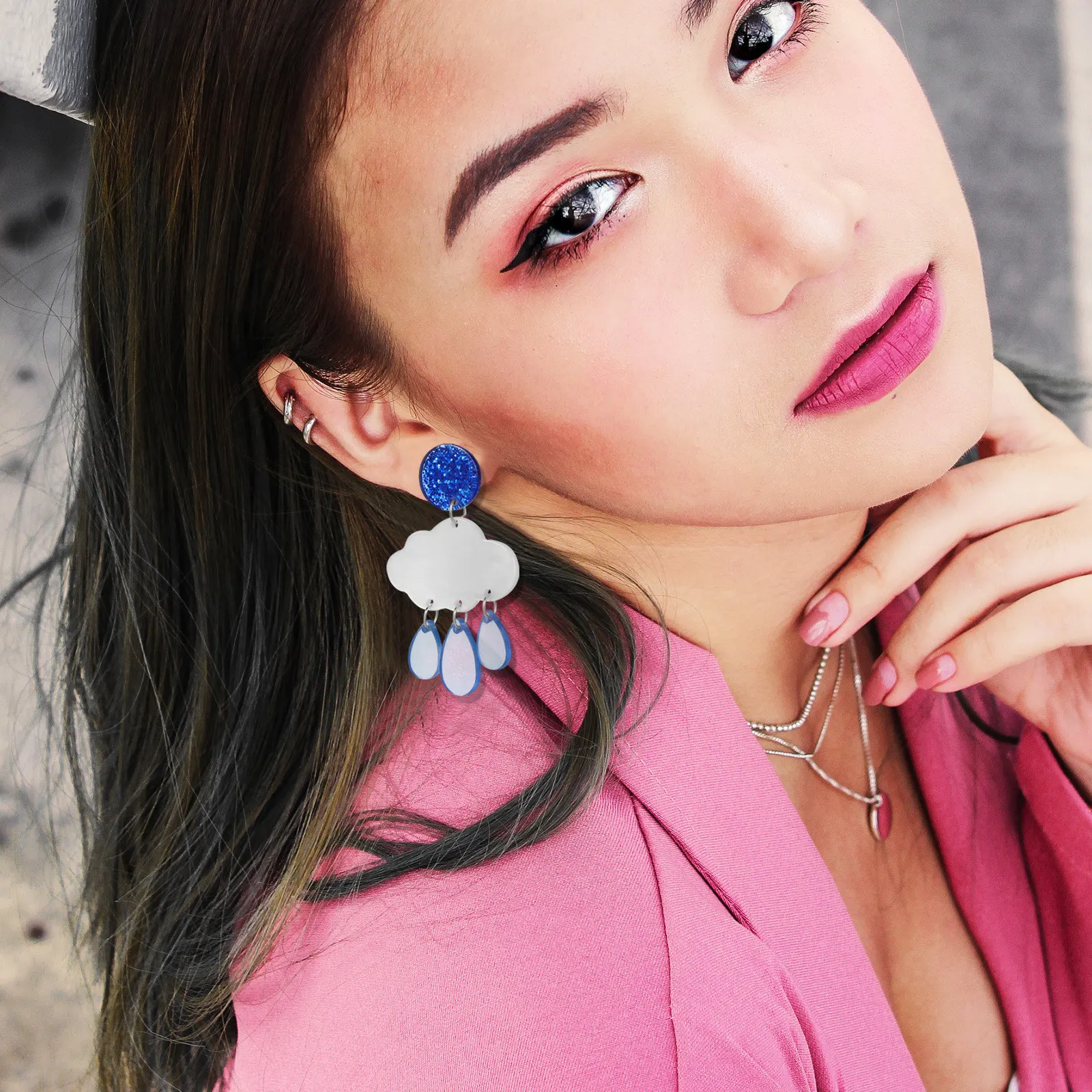 1Pair Glitter Acrylic Cloud Earrings Dangle Raindrop Charm Lightweight Comfortable Shiny Statement Jewelry for Women Party Date