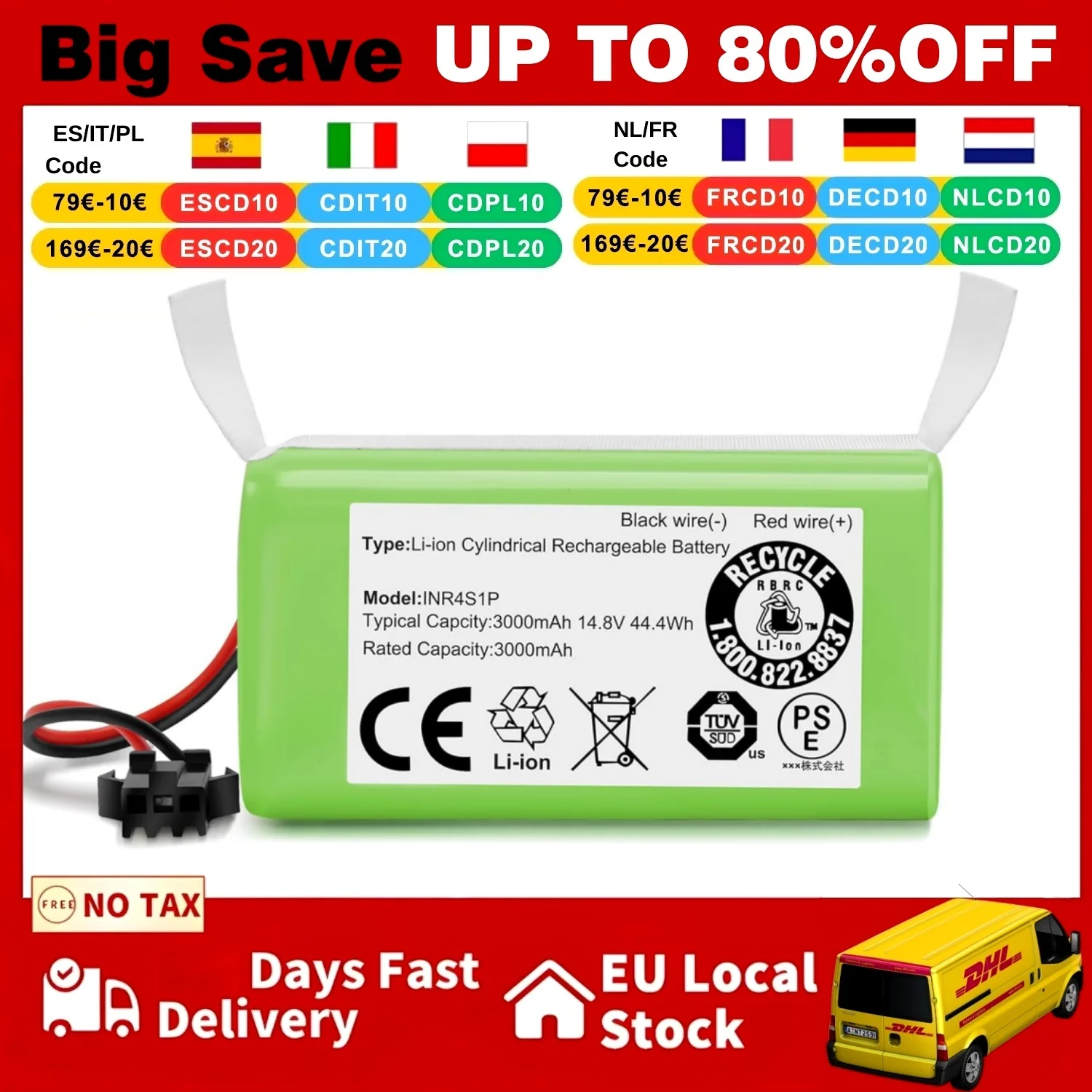 Aleaivy 14,4V 2600mAh 3500mAh Ersatz-Li-Ionen-Akku für Conga Excellence 990, 950, 1090, Eufy Robovac 11 11S MAX 15C MAX 20C 30C MAX G10 G20 G30, für Ecovacs Deebot N79S, N79, DN622, N79SE, N79W und