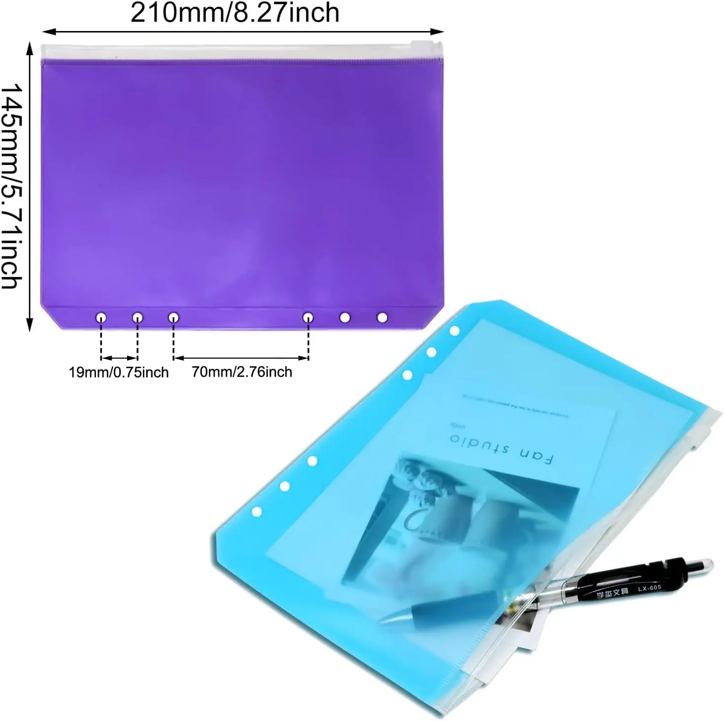 Carpeta A5 A6 con cremallera, bolsillos, carpeta económica de 6 agujeros con sobres para efectivo, bolsa de hojas sueltas de PVC, bolsa impermeable, 6 uds.
