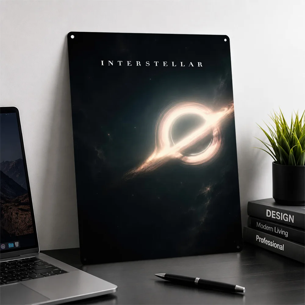 Interstellar Gargantua Black Hole 3D Printed Texture Poster Personalized Wall Art Retro Metal Tin Signs for Room Decoration Man