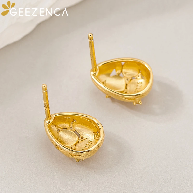 GEEZENCA 925 Sterling Silver 5A Zircon Stud Earrings For Women Cute Egg Shaped Unique Chic Small Earring Jewelry Accessory
