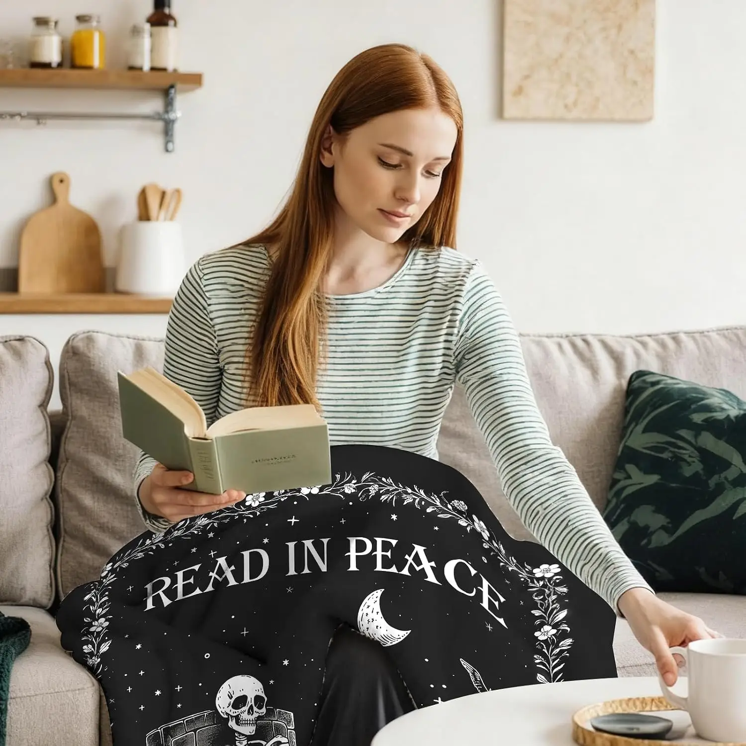 Gothic Ghost Reading Book Blanket, Skeleton Reading Blankets for Women Men Bookworm Bookish, Book Lover Gifts for Women Men, BOOK Blankets for Christmas Birthday Halloween, Ghost Throw Blanket-50