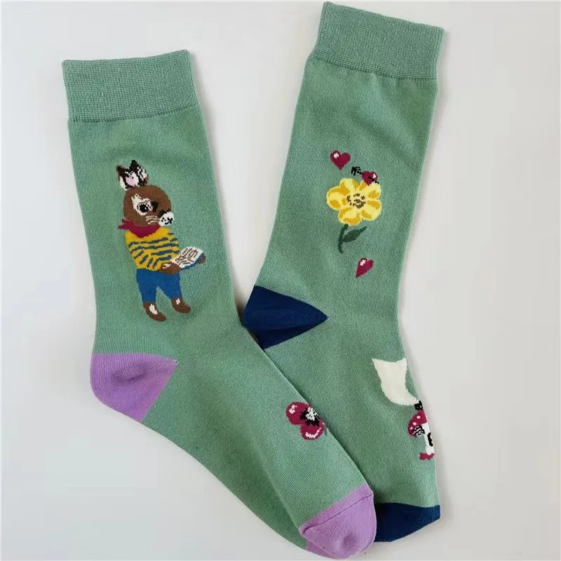 Neue Socken Frauen Baumwolle Koreanische Designer Nette Katze Socken Weibliche AB Mid-Kalb Eichhörnchen Kaninchen Persönlichkeit Lustige Neuheit Socken