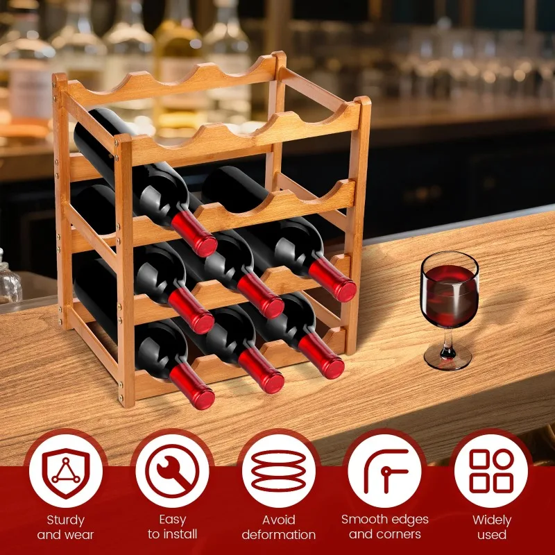 

12/16 Bottle Slot Wine Rack Wood 4 Tier Bottle Wine Storage Rack Compact Counter Wine Display Shelf for Bar Kitchen Dining Room