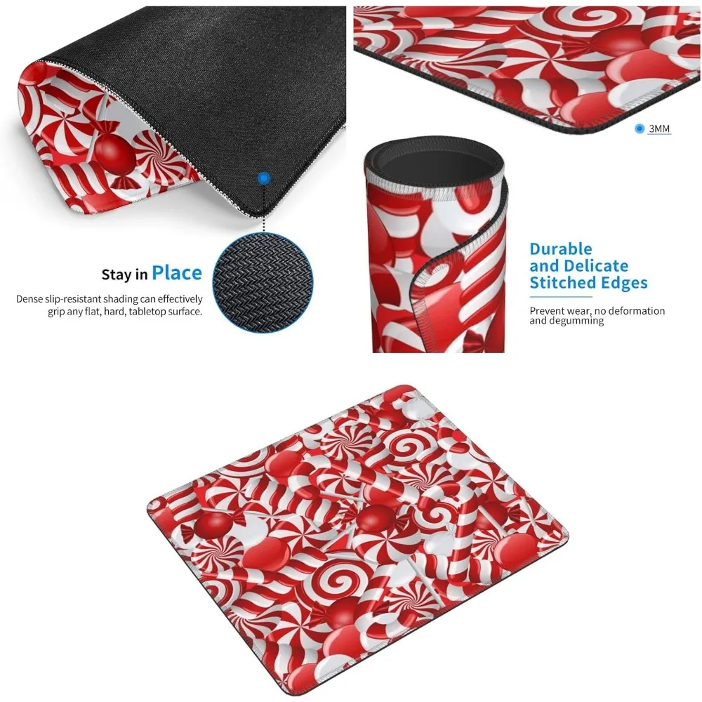 Alas Mouse Gaming Candy Cane 12 Inci dengan 10 Inci dengan Tepi Jahitan dan Dasar Karet Anti Selip