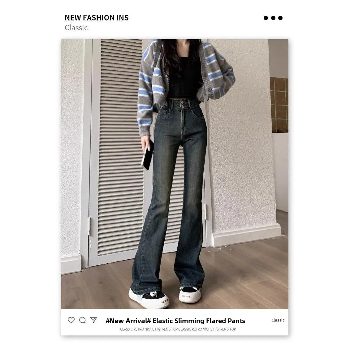 

High Waist Bell Bottom Jeans Women's Elastic Slimming High Rise Denim Pants Casual Versatile Style mid Stretch Chinese Produc...