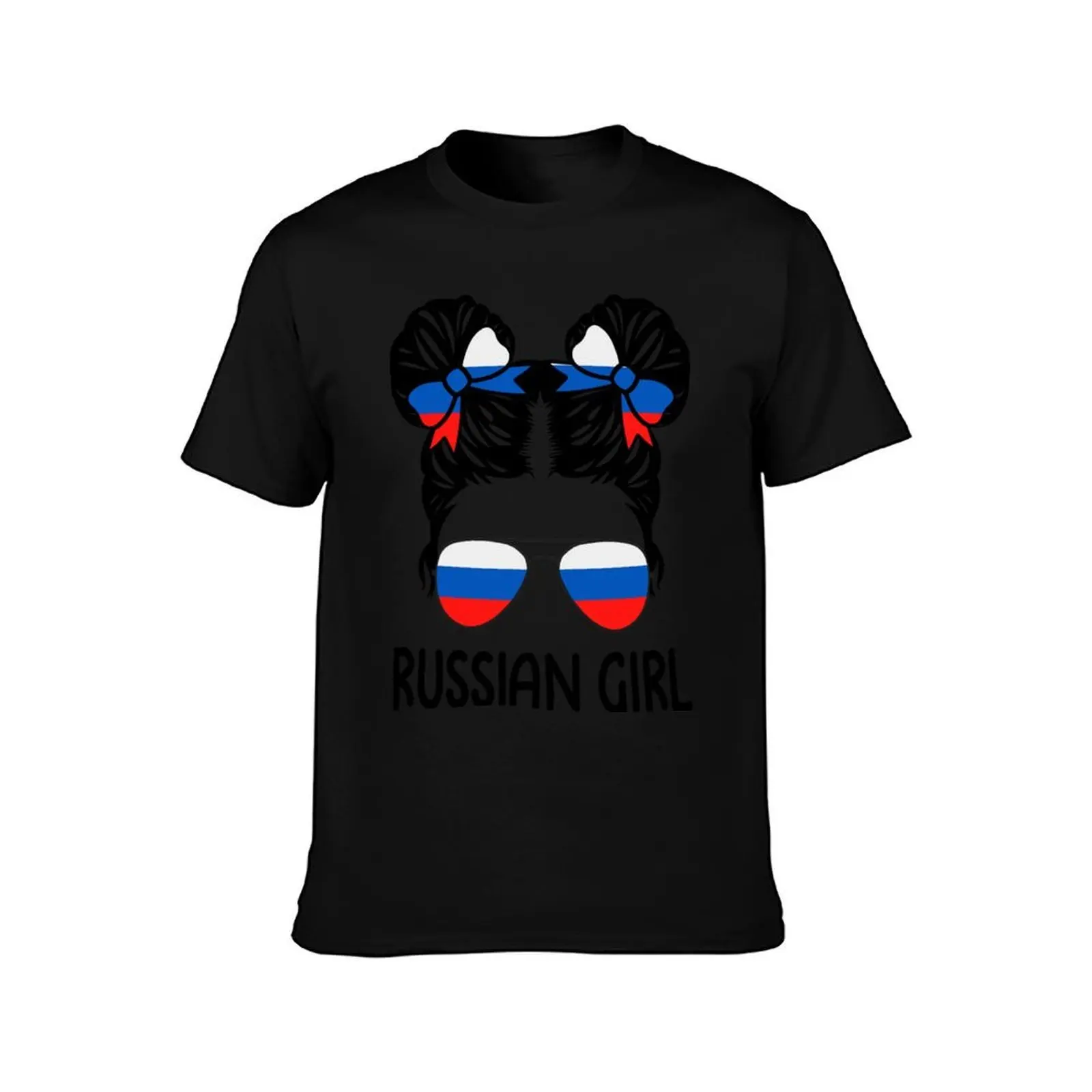 Russian Girl Messy Hair Sunglasses Russia Pride T-Shirt, Summer Casual Cotton Tee, Oversized Streetwear Tops, Unisex Men Women