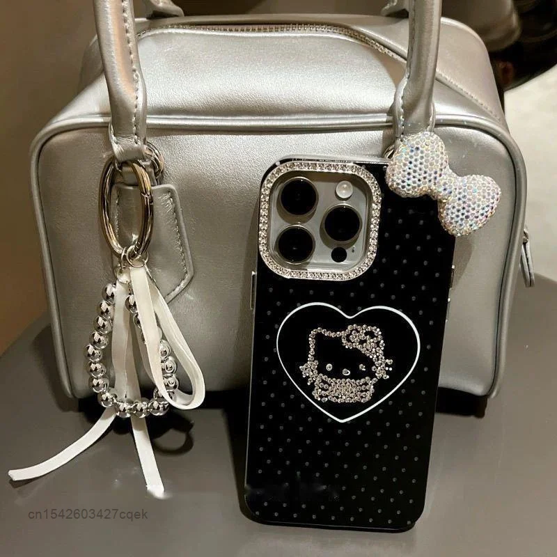 

Чехол Sanrio Hello Kitty Diamond Bow Design в горошек для iPhone 16, 15, 14, 13, 12, женский черный модный мягкий чехол для телефона