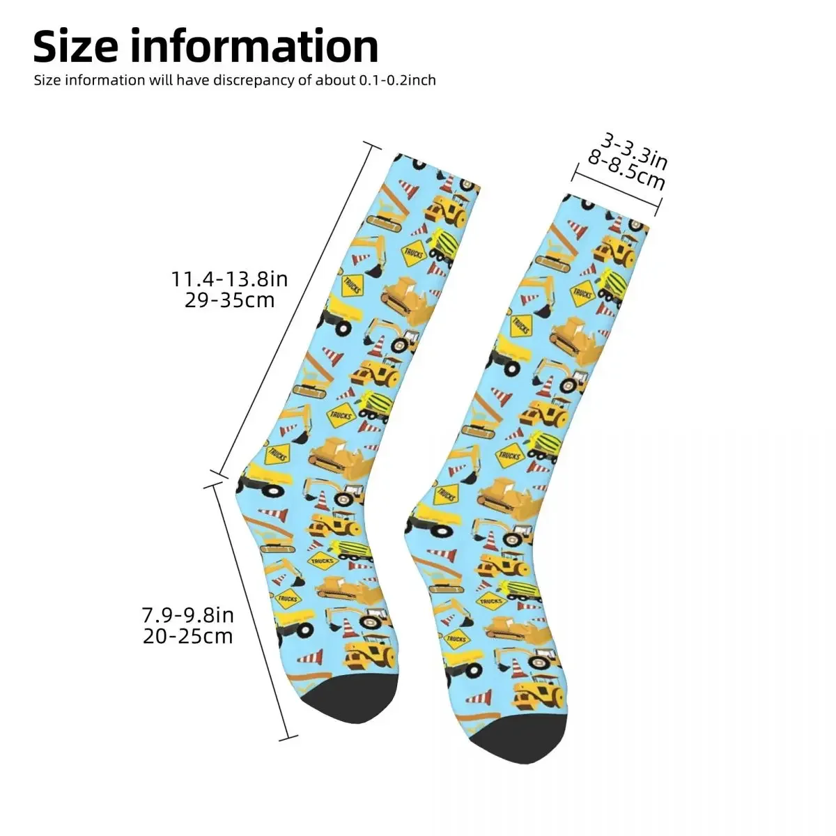 Construction Trucks Vehicles Pattern - Excavator, Dump Truck Socks Soft Stockings All Season Long Socks Accessories