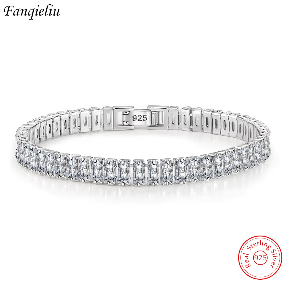 

Genuine 925 Sterling Silver Jewelry Original New Fashion Luxury Square Link Crystal Bracelet For Women FQL21433