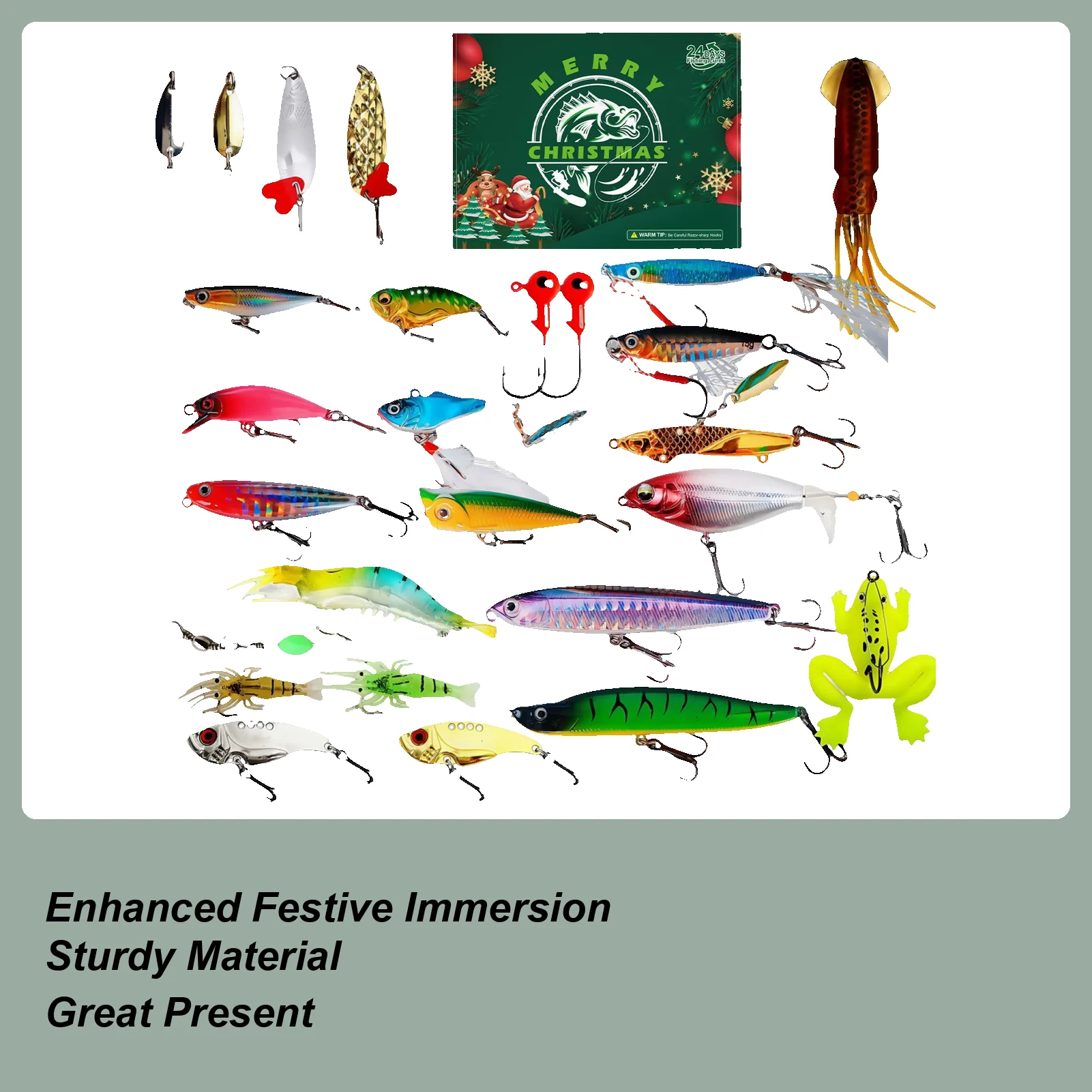 フィッシュタックルカレンダー-アドベント-24日間-クリスマスカレンダー-アドベントベイトキット-淡水海水漁師-大人男性-ティーンボーイズ用