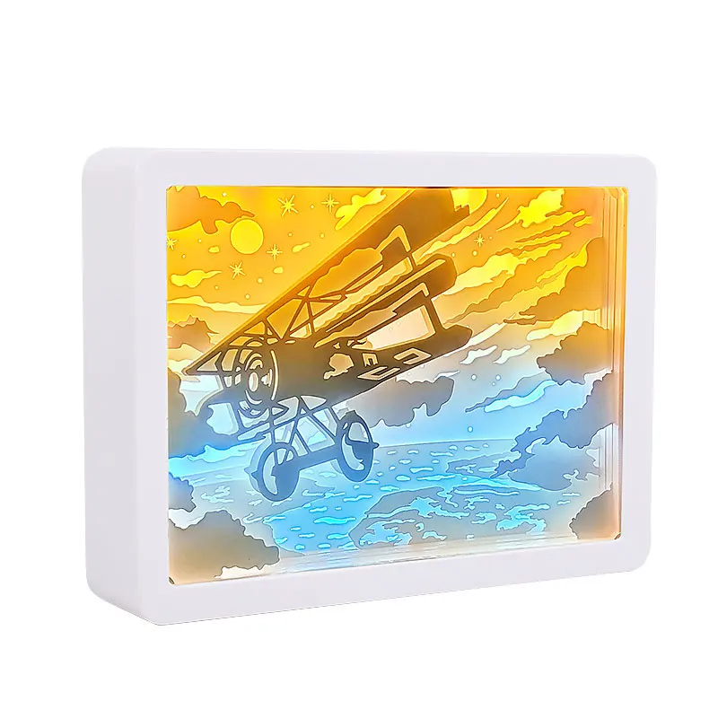 

Anime Light Box Aircraft Kids Night Light Paper Cut 3D Shadow Box Diy Paper Carving Lamp Led Room Light Wall Art Lights Gift