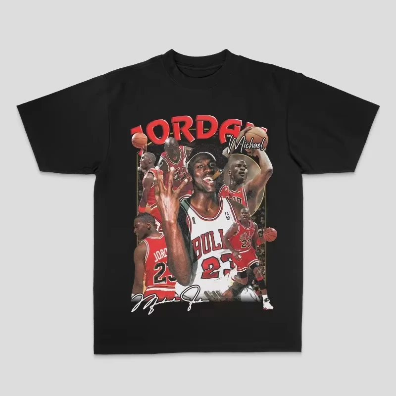 2025 Michael Jordan American Camiseta holgada de algodón con spray directo para hombres y mujeres, moda de verano, camiseta holgada de manga corta de gran tamaño