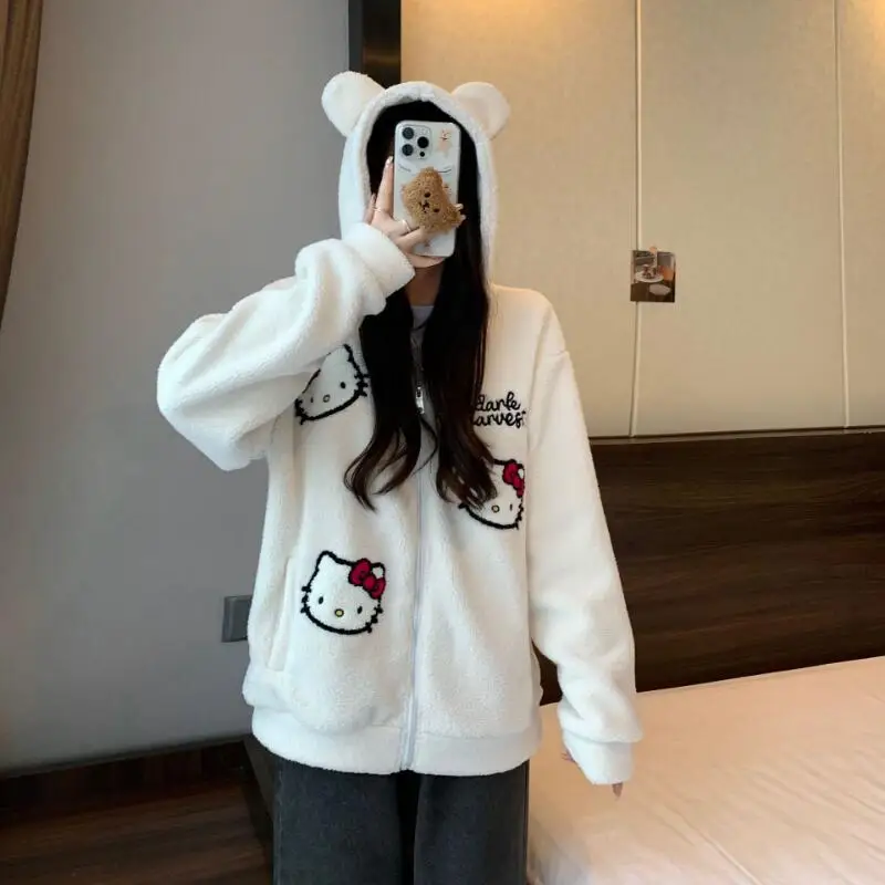 

Sanrio 2025 New American Style Fashion Sweet Cool Hellokitty Cartoon Design Jacket Women Winter Small Soft Comfort Hooded Coat