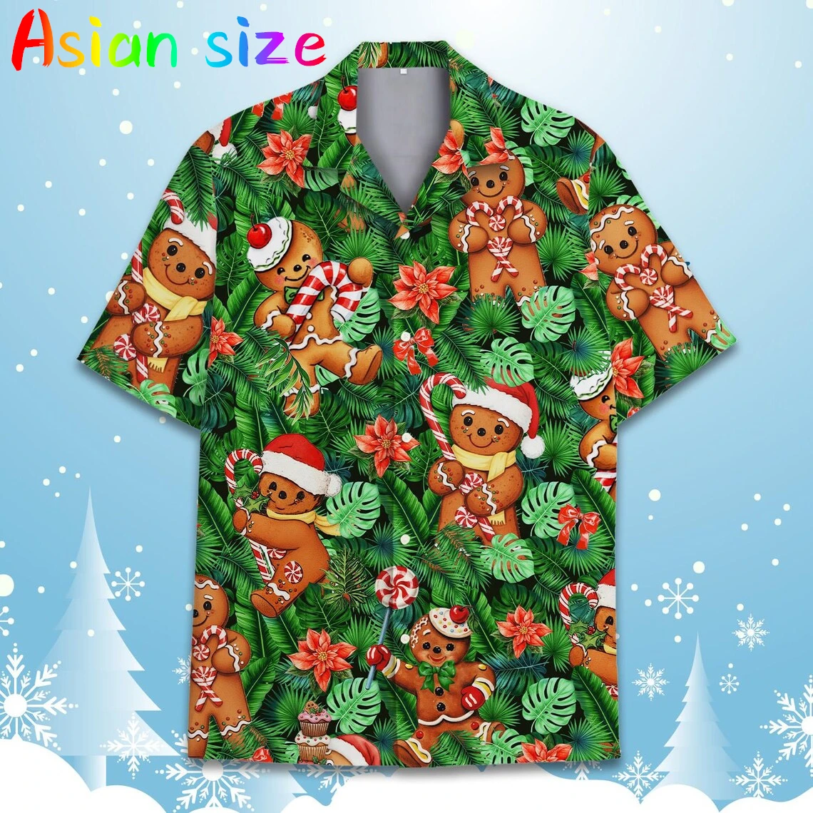 

2025 Autumn Christmas Style Boys Button Shirt Short Sleeve Santa Claus 3D Print Shirt Men Holiday Gingerbread Man Graphic Blouse