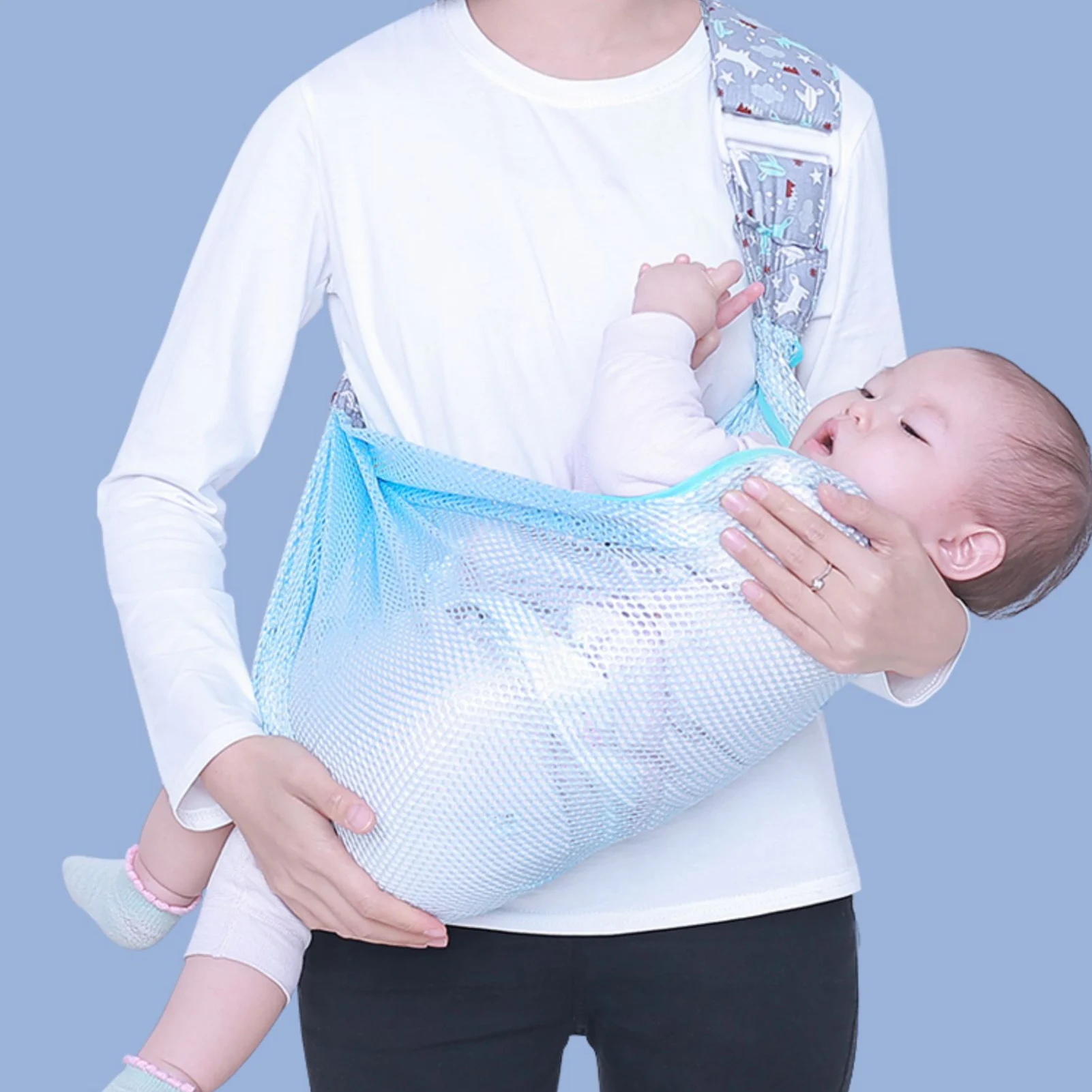 Newborn Sling Carrier Adjustable Infant Wrap Ergonomic StrapsShoulder Labor-Saving Mesh Fabric Breastfeeding Carriers