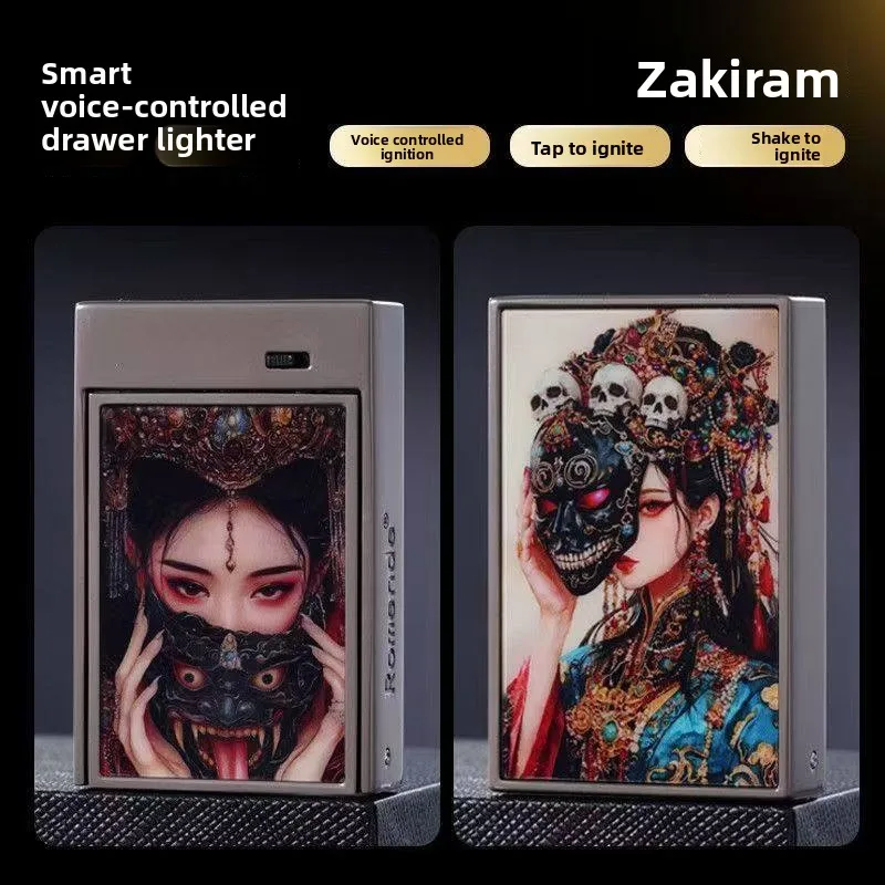 Premium Men’s Voice Control Lighter - Zaji Ram Pattern, Smart Sensor, Drawer & Multi-Function Creative Design