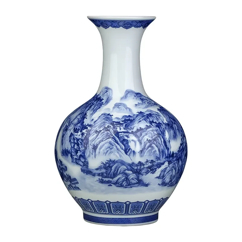 for Jingdezhen Ceramic Vase Blue and White Porcelain New Chinese Style Hydroponic Flower Arrangement Simple Entrance Home