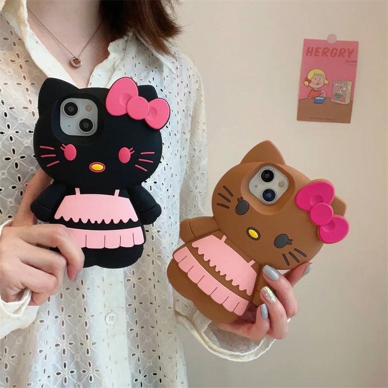 3D Kawaii Cute Cartoon Swimsuit Kitty Cat Phone Case For iPhone 15 Pro 14 13 12 11 Pro Max Cases Shockproof Soft Silicone Cover