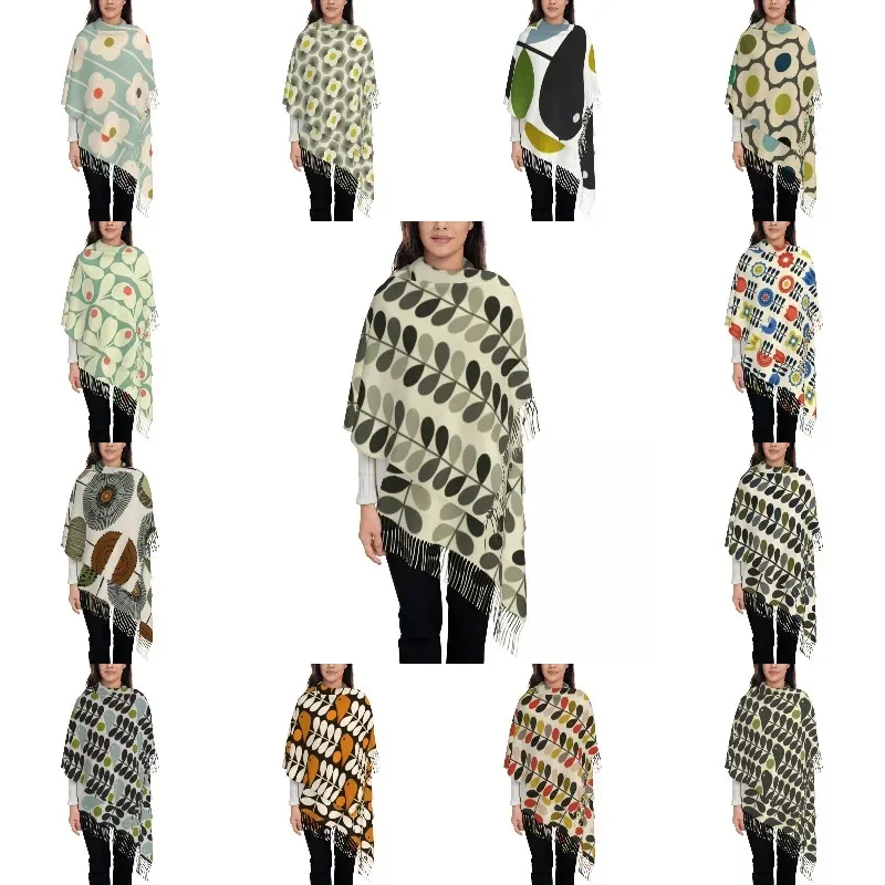 Ladies Large Kiely Orla Multisteam Flowers Scarves Women Winter Thick Warm Tassel Shawl Wraps Floral Geometric Abstract Scarf