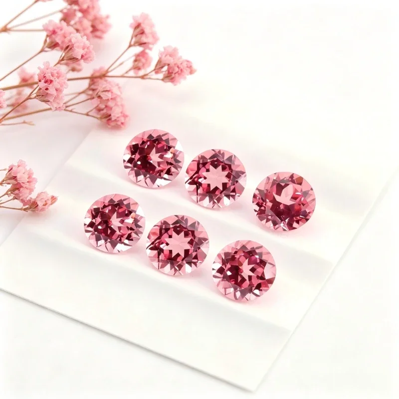 Laborgezüchtete Padparadscha-Edelsteine in Roter Lotusfarbe, Runde Form, Zertifiziert Verfügbar – Detail 6