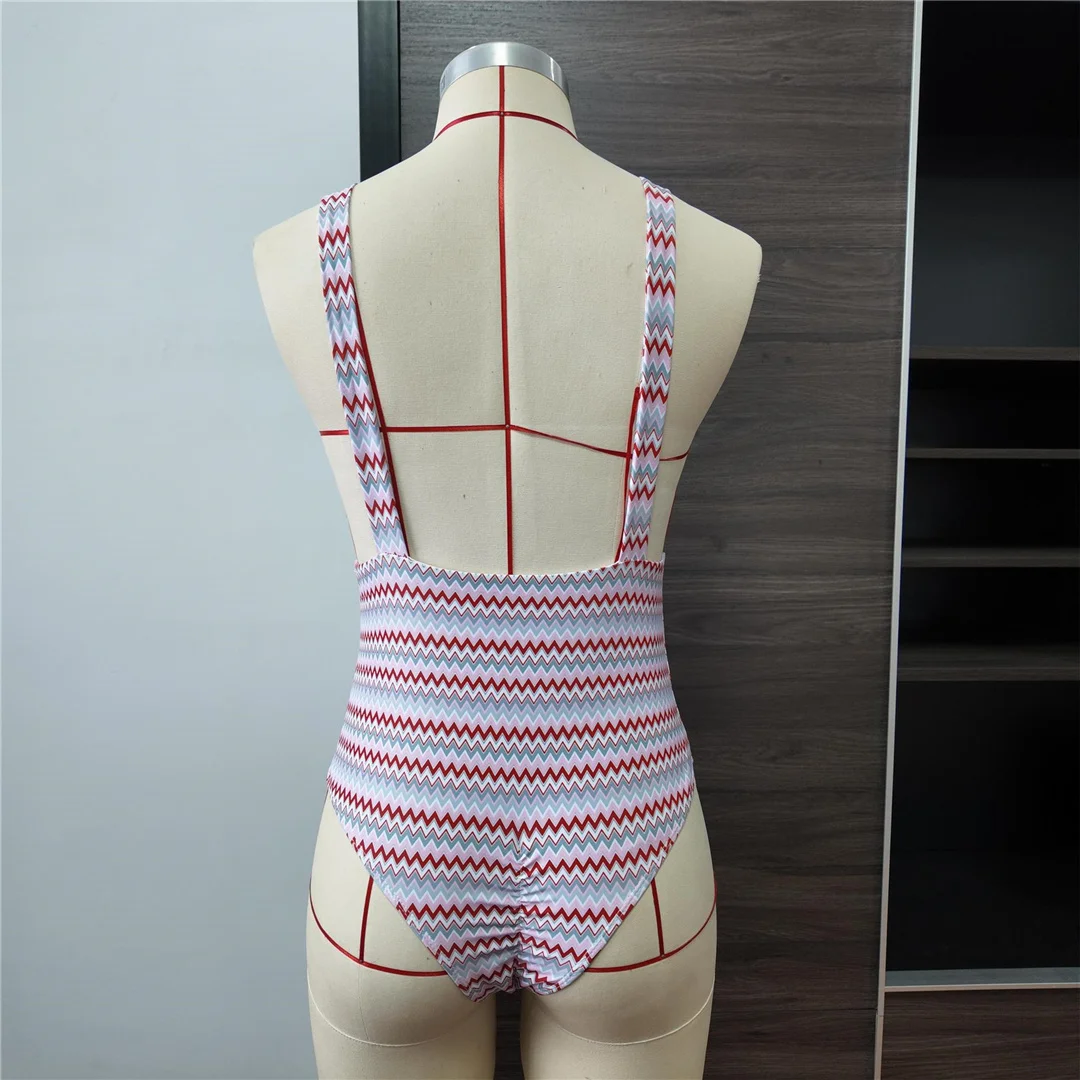 Badeanzug mit Wellenmuster, tiefem V-Ausschnitt und offenem Rücken für Damen, einteiliger Badeanzug, Monokini, Scrunch-Butt-Badeanzug, Badebekleidung, Badeanzug V8530 – Detail 7