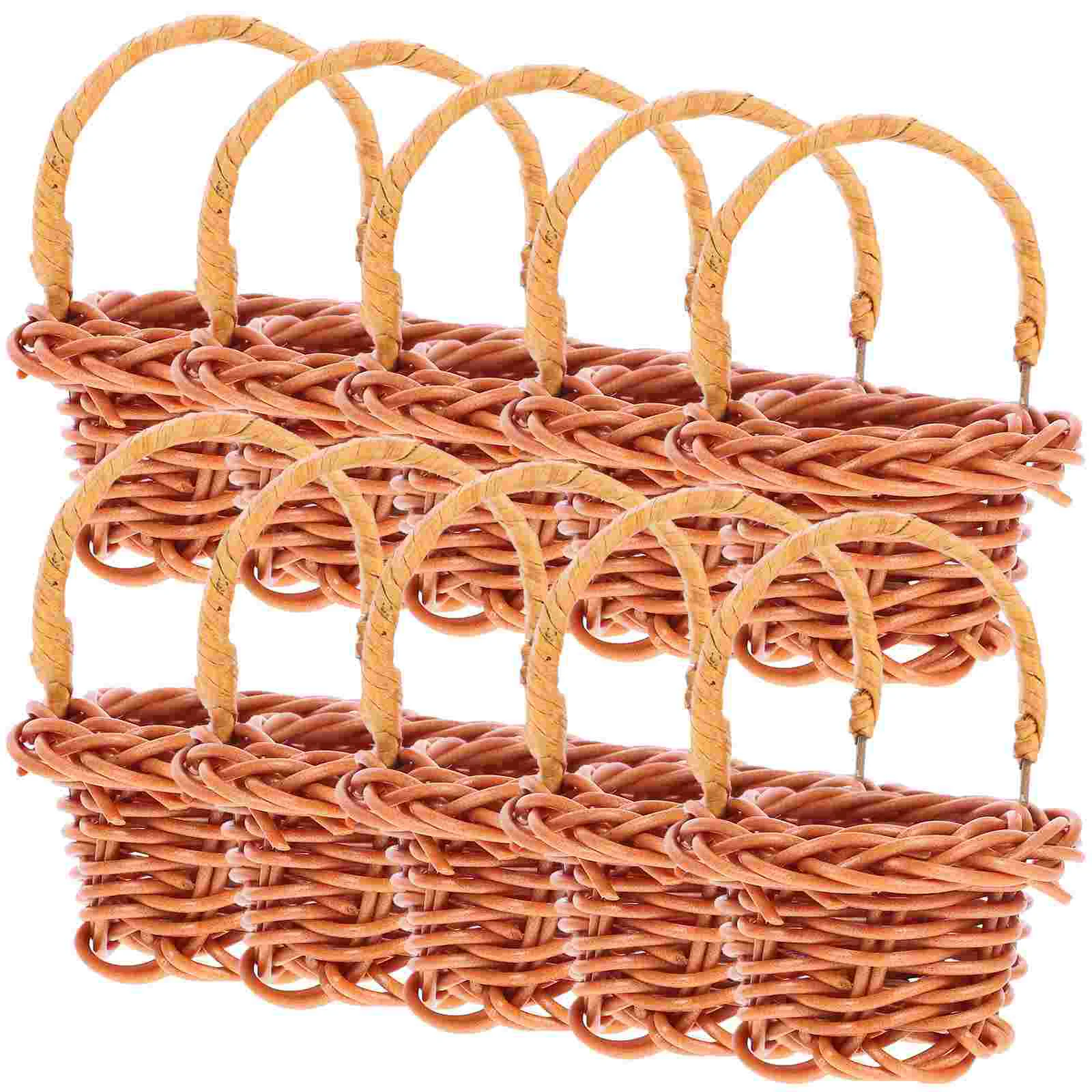 

10 PCS Mini Shopping Basket Ornaments Office Container Household Rattan Small Flower Decorative Woven Bedroom Handheld Home