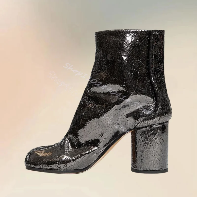 Black Glitter Sequins Mid Calf Horse Hoof Boots Slip On Women Shoes Chunky High Heels New Party Banquet 2024 Zapatos Para Mujere