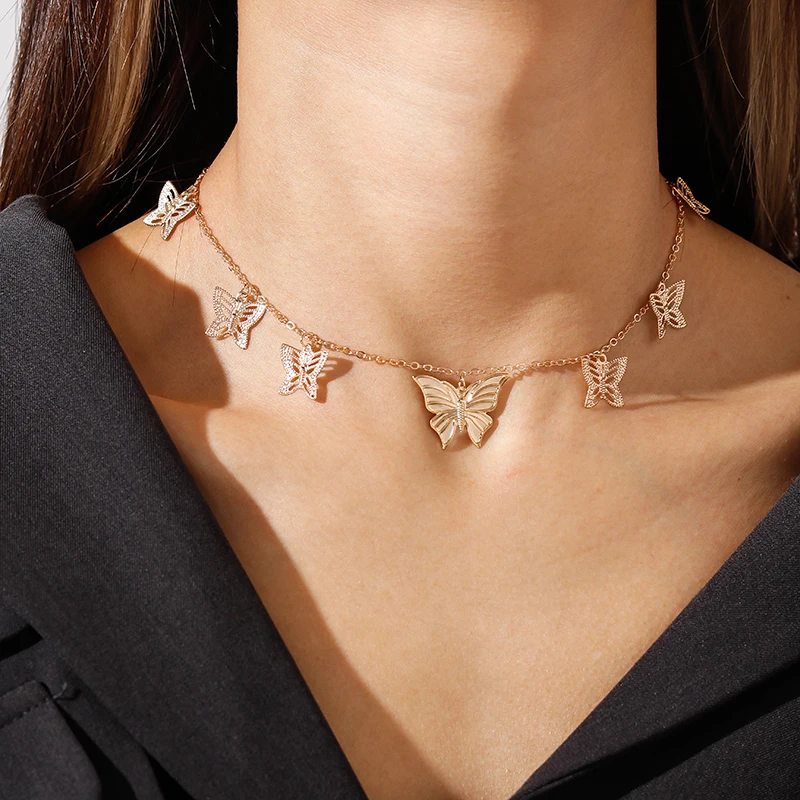Aihua Niedliche kleine türkische Glücksauge-Schmetterlings-Halskette für Frauen, Statement-Halskette, Halsketten, Chocker, Damenschmuck – Detail 16