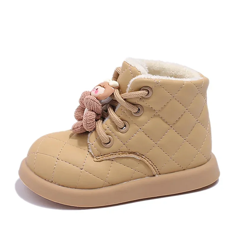 Botas de moda, botas de nieve de invierno para niñas pequeñas, botas de nieve a cuadros bonitas a la moda para niñas, zapatos de algodón de piel sintética de felpa