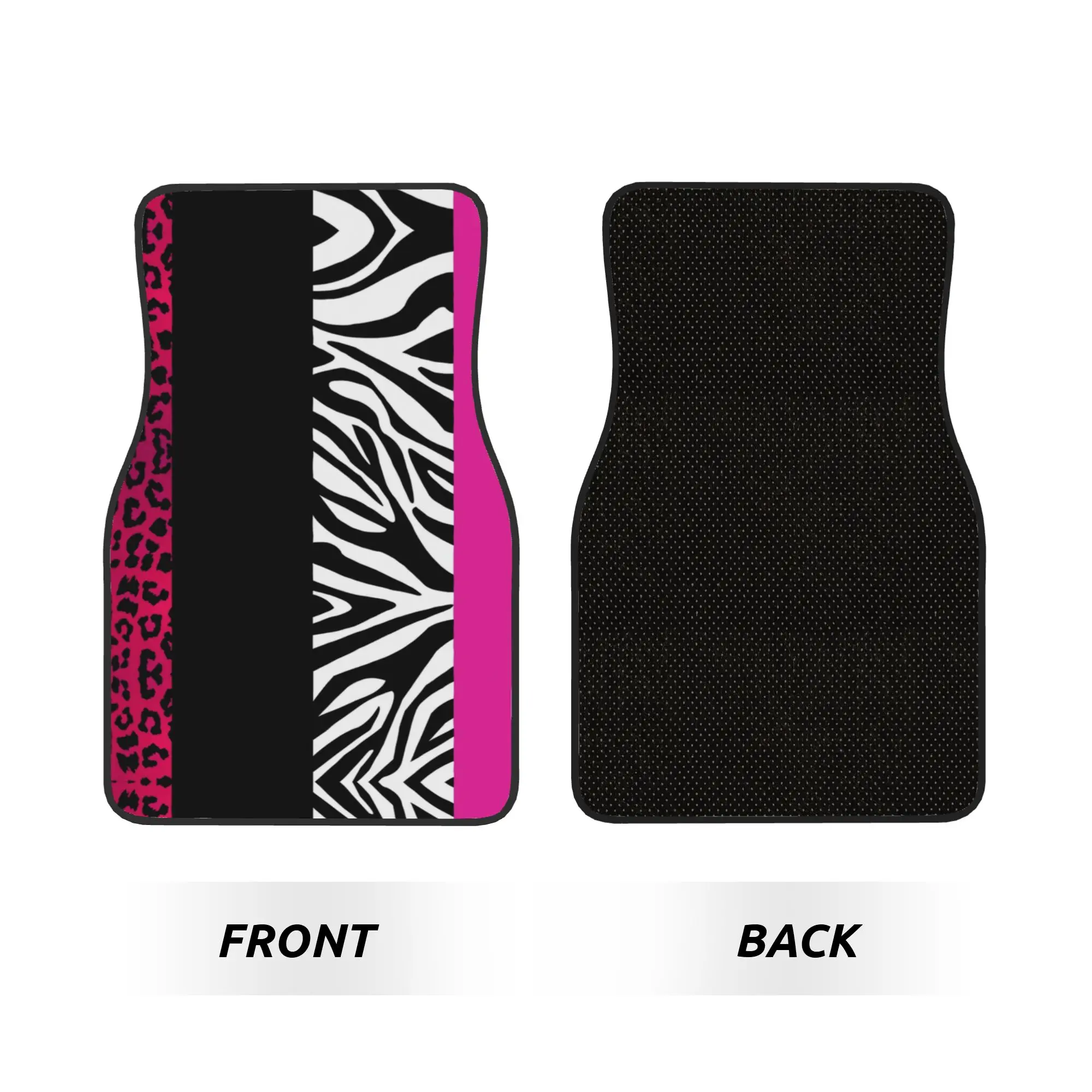 Pink Zebra and Leopard Animal Print Stripes 4PCS Crystal Velvet Car Floor Mats Set Universal Front Rear Foot Mats Protection Mat