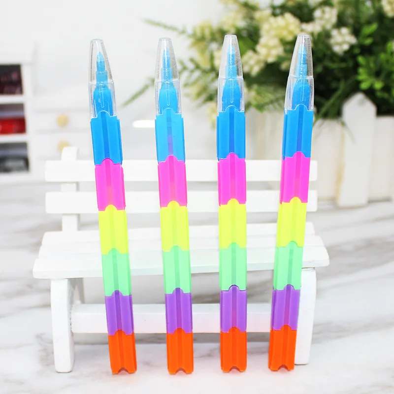 

30pcs Building block crayon detachable creative lovely coloring crayon 6-color rainbow crayon oil painting stick for students