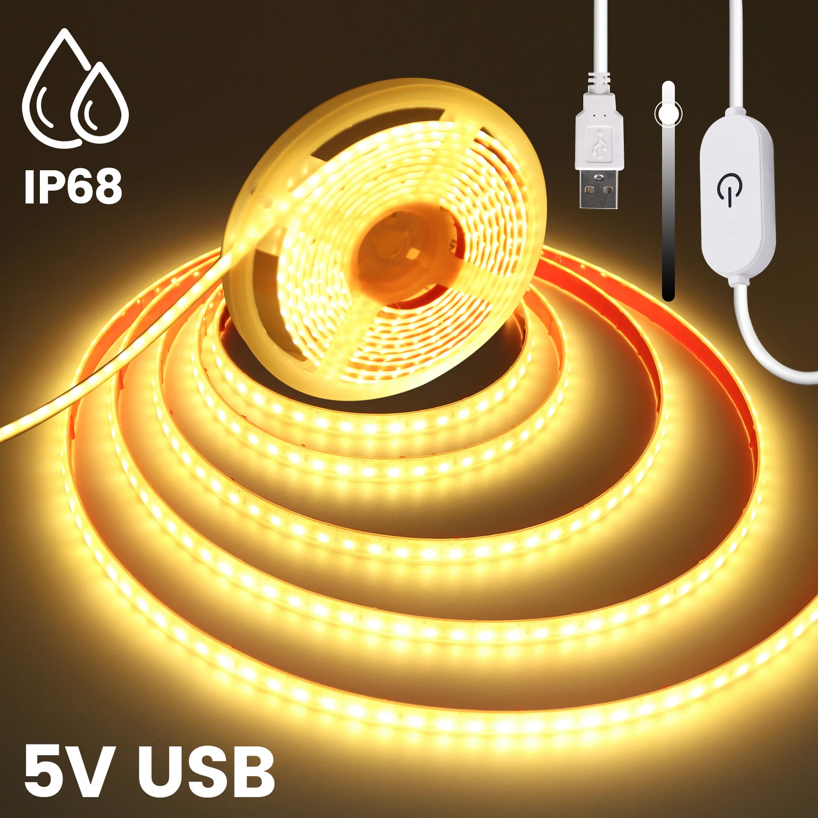 DC 5V LED Strip With USB/3KEY/Touch Dimmer IP68 Waterproof 120Leds/m Flexible LED Tape Cabinet Closet Stair LED Strip